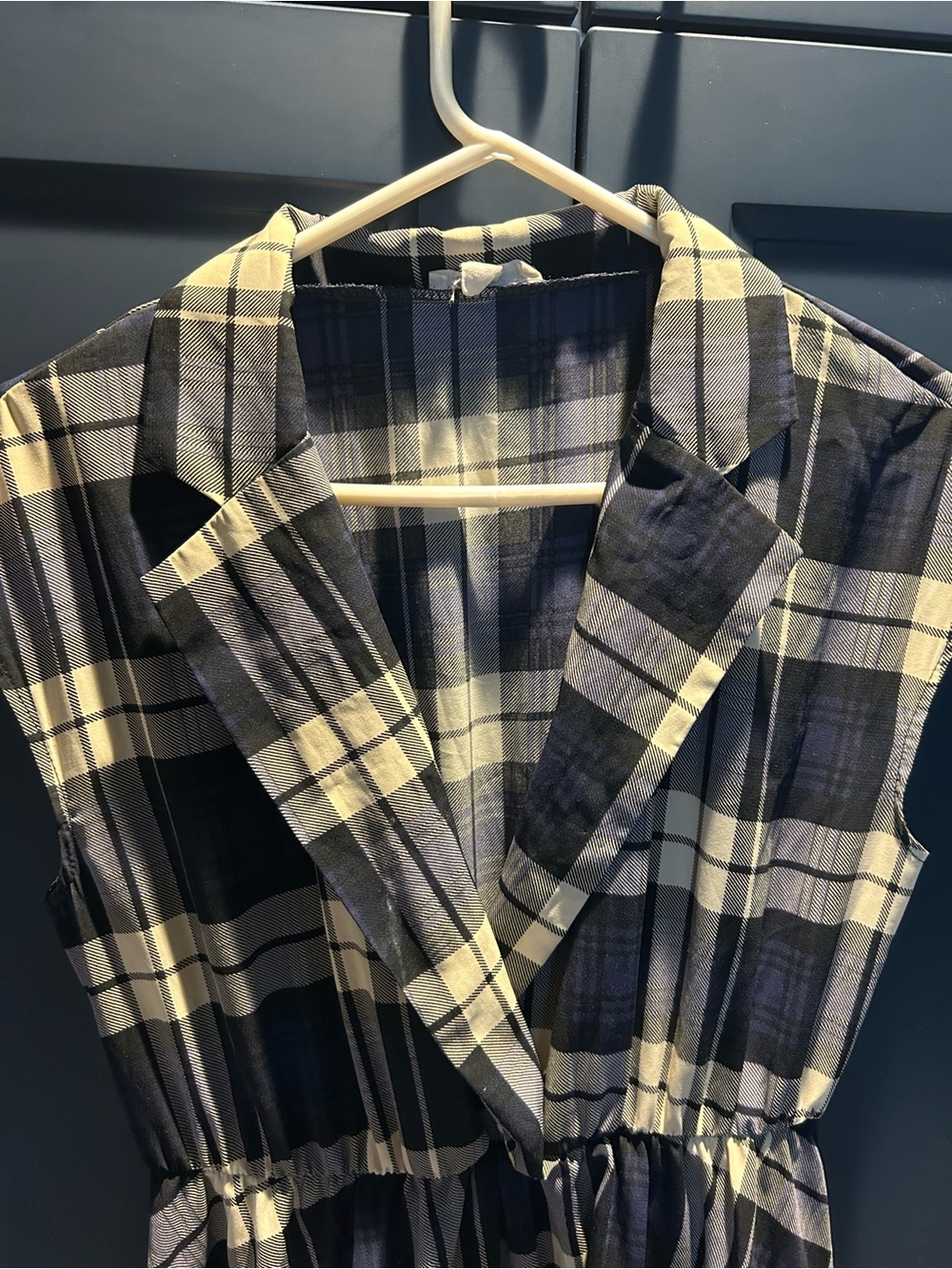 Freeway Black, Cream and Blue Plaid Button-Down Top - Picture 2 of 5